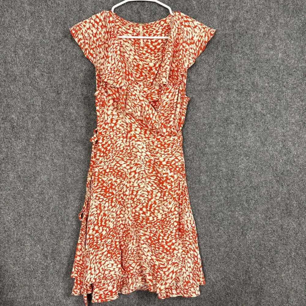 Free People French Quarter Wrap Mini Dress Womens Size S Orange Leopard